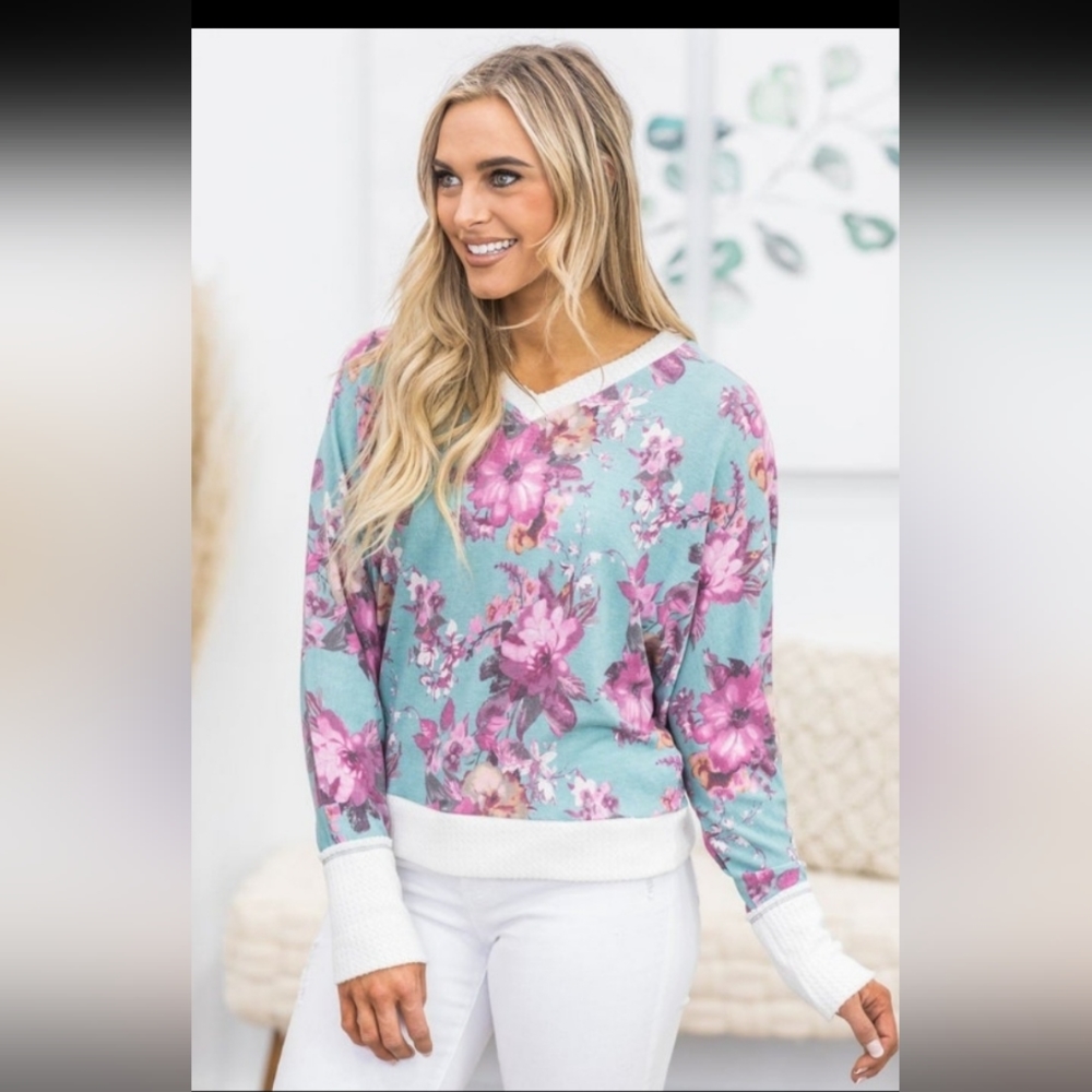 Bound to You Sage and Purple V-neck Dolman - Picture 3 of 3